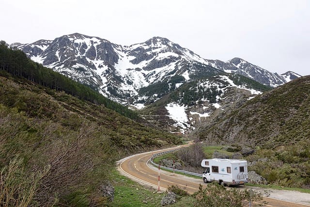 A micro camper in the mountains