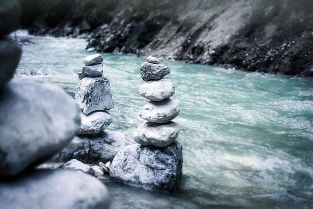 stones by fast-flowing river